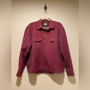 Cabela’s washed cotton work wear. Size large/regular. Maroon w/ silver buttons.